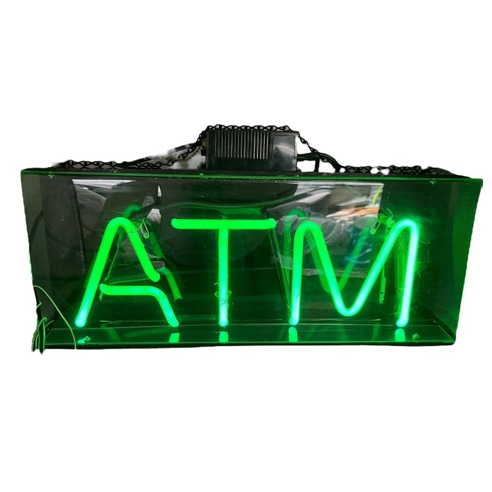 ATM Store Neon Sign 22"x9"x4" Light Lamp Green‎ Glow Hanging Bar Decor
